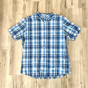 Men's Blue Plaid Short Sleeve Shirt - Size Large - Chaps Easy Care